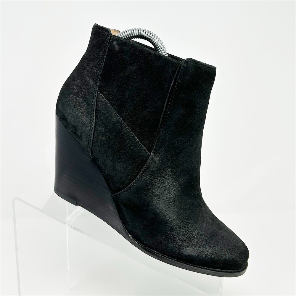 Jessica Simpson Ciandra Black Leather Slip On Wedge Ankle Booties Size 8
